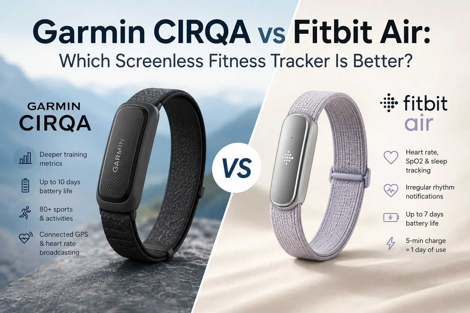 Garmin CIRQA vs Fitbit Air: Which Screenless Fitness Tracker Is Better?