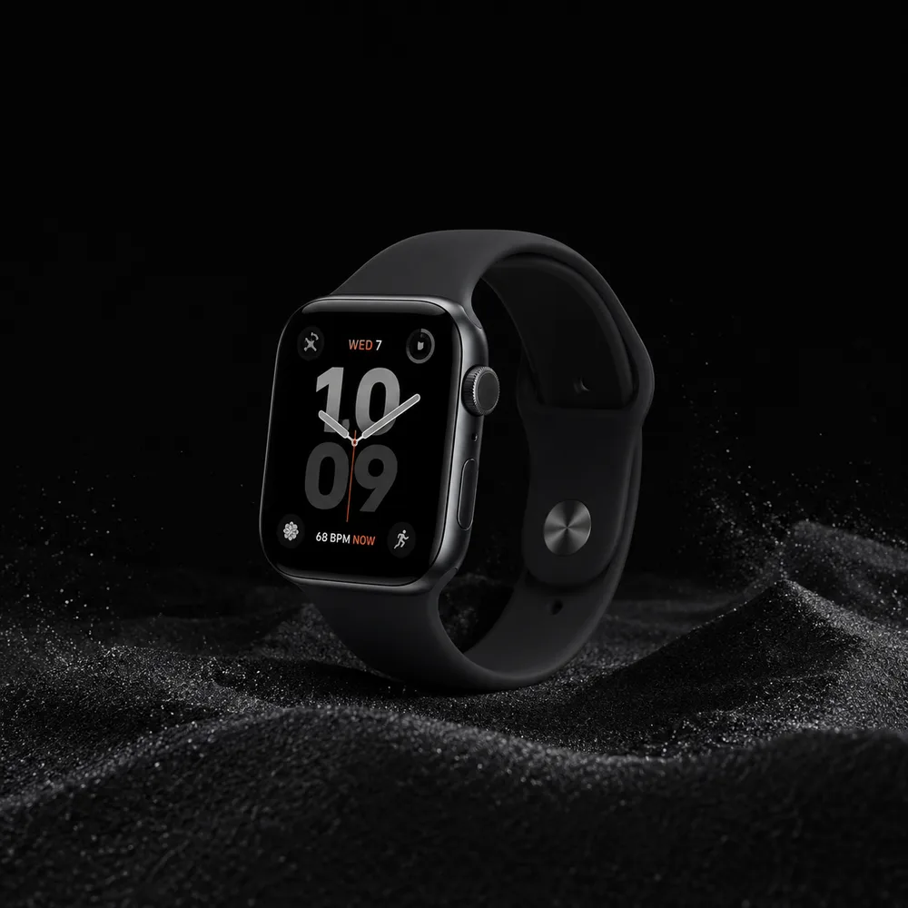 Apple Watch SE 3 with a black sport band