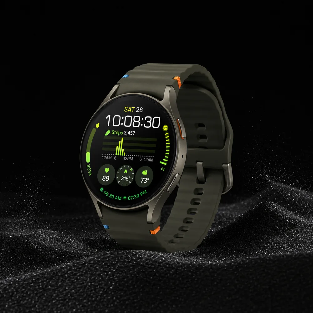 Samsung Galaxy Watch 7 with a green band